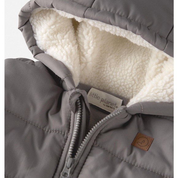 Little Planet 🌿 Organic Baby Recycled Puffer Grey Jacket 2T - Picture 3 of 3